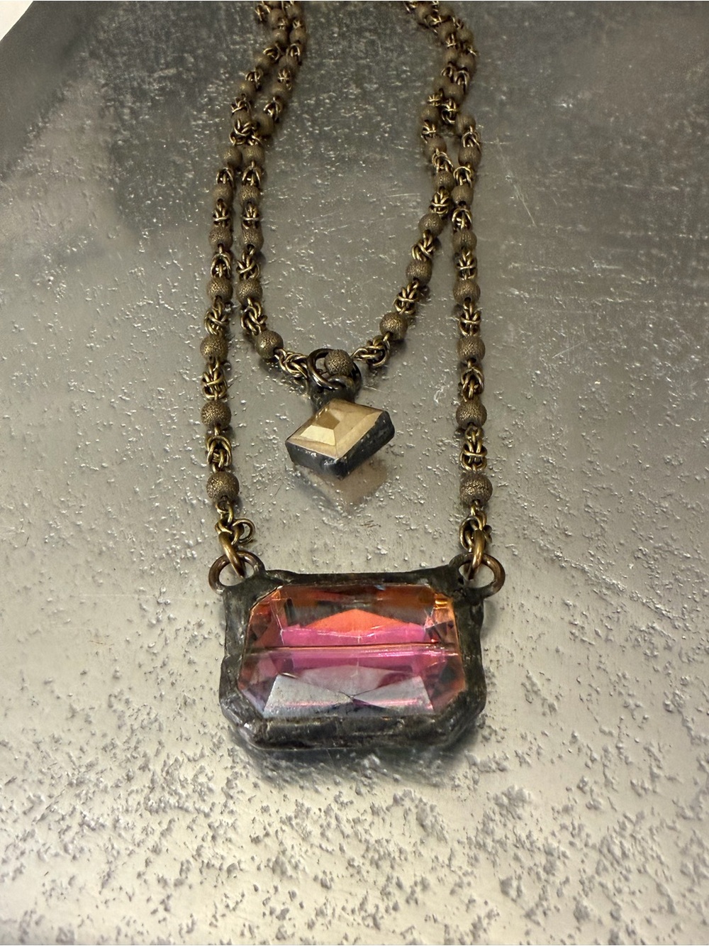 Vintage-Inspired Reversible Pink & Green Pendant Necklace - Picture 8 of 14